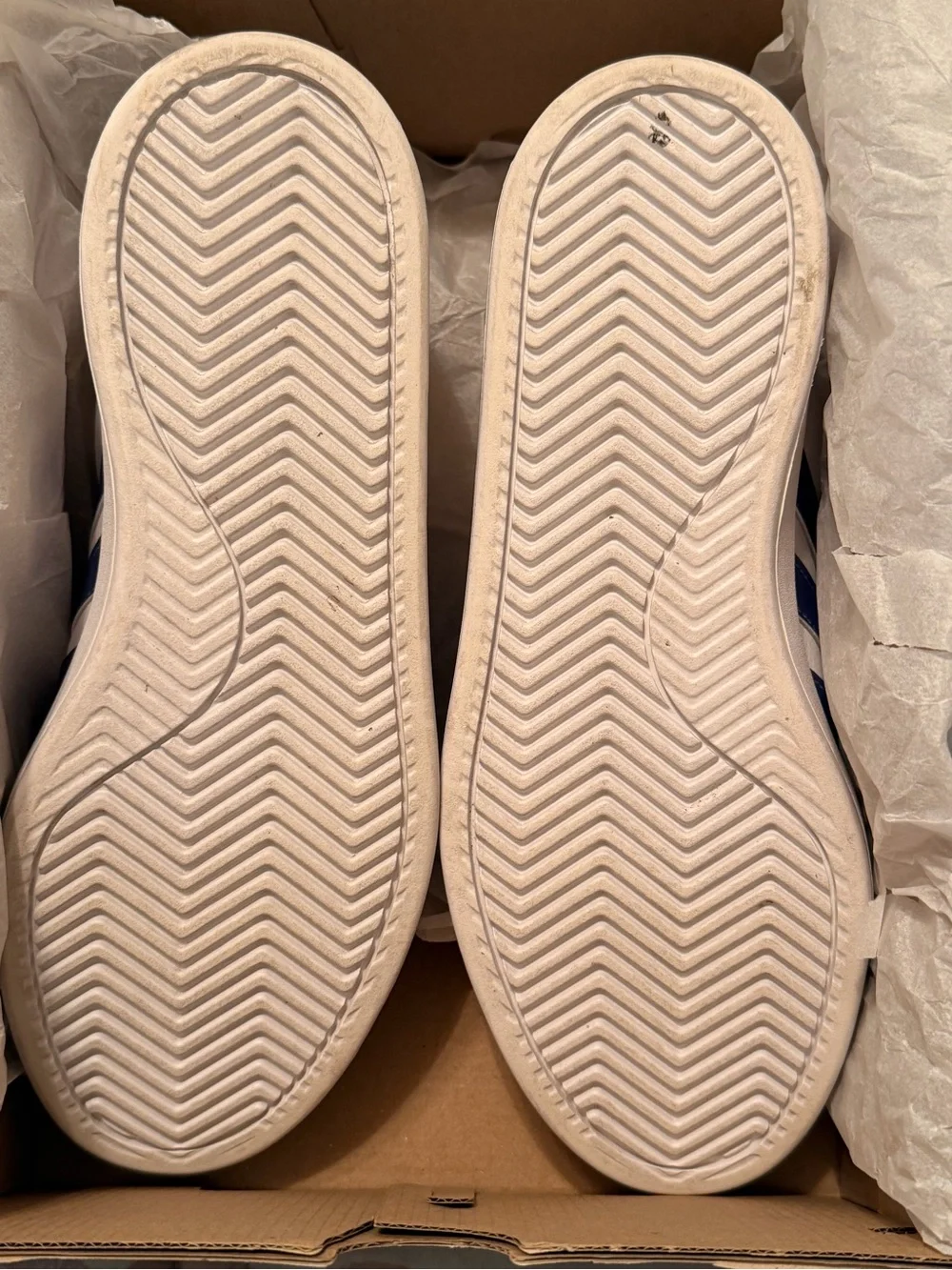 Adidas White Sneakers with Periwinkle Blue Stripes
